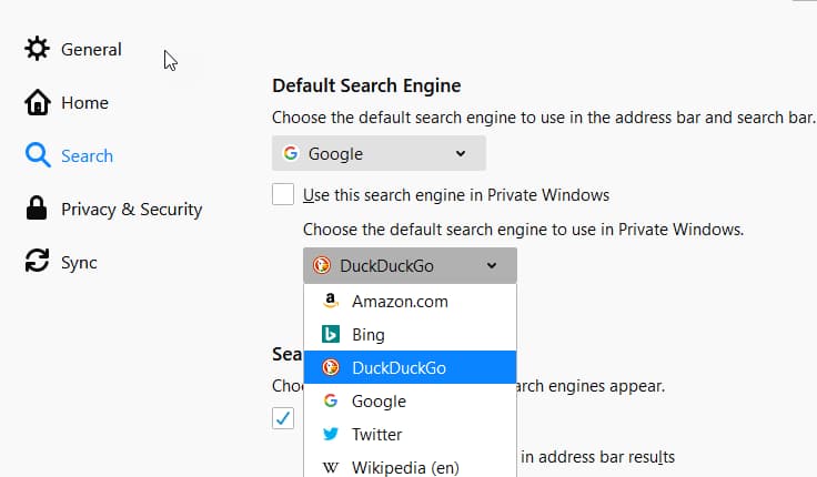 Mozilla Firefox will let Users to select Search Engine for Private Browsing