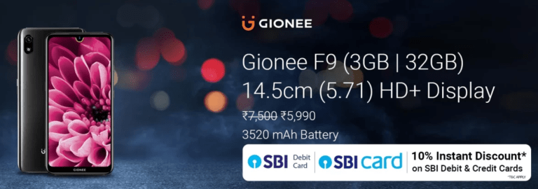 Gionee F9 is on Sale on Flipkart for only at Rs. 5990