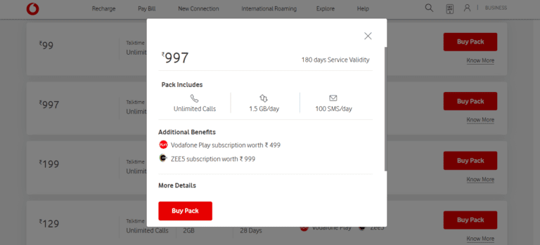 Vodafone Launched Rs. 997 Prepaid Plan with 180-Days Validity