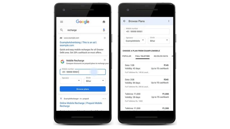 Google Search Now Allows Users to Recharge Prepaid Packs on Mobile in India