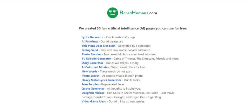 Bored Human one of the best secret websites