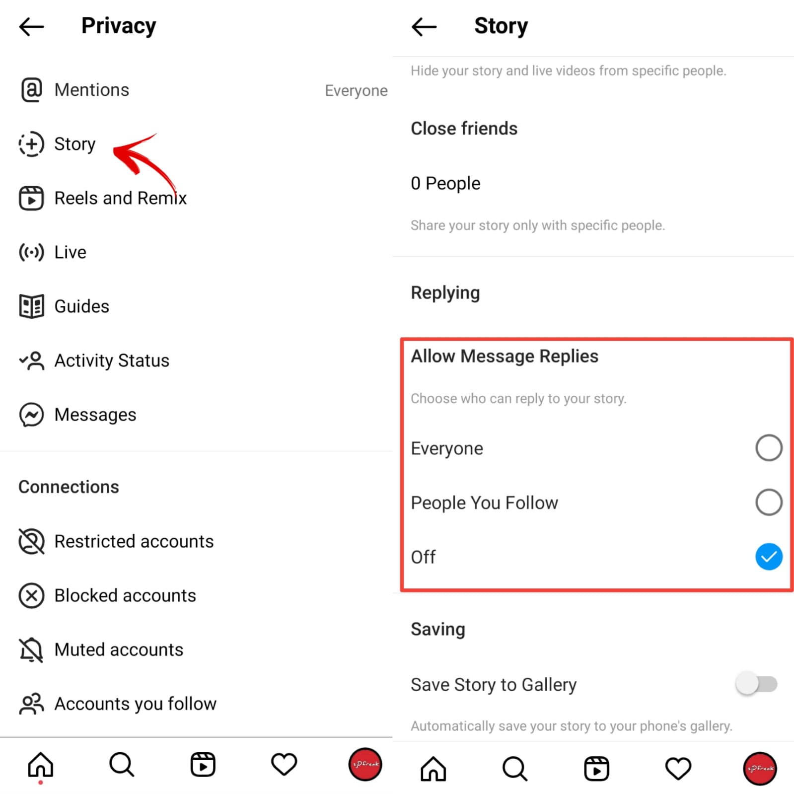 Turn off Messages on Instagram Story